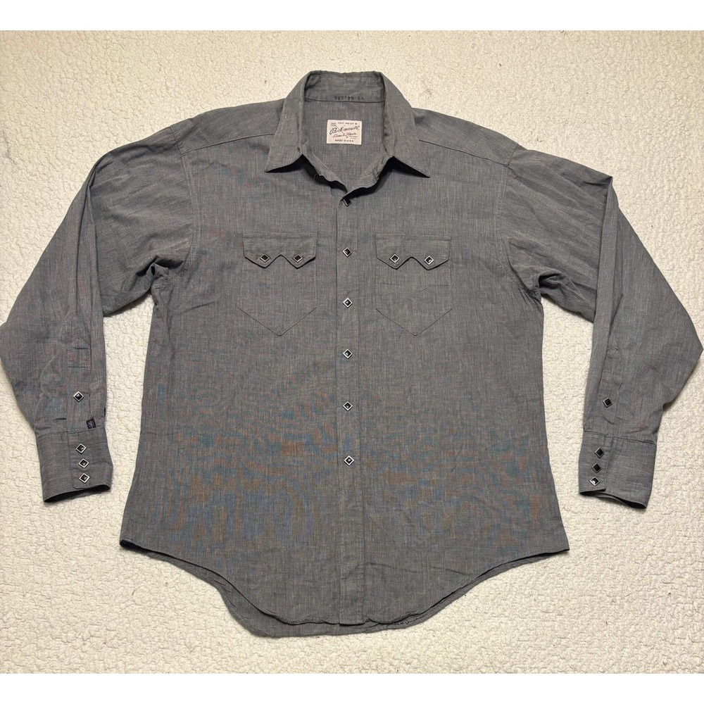 Rockmount Ranch Wear Mens Grey Chambray Western Shirt XL Diamond Snaps Vintage